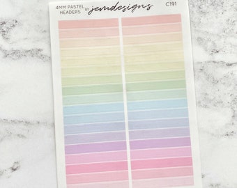 CLEAR 4mm Headers, Pastel Rainbow Stickers, Thin Header Stickers, Functional Weekly Journaling Planner Stickers, Journal Stickers (C191)