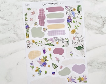 Flora JOURNAL Sticker Kit, Spring Summer Flowers One Page Journaling Planner Stickers for Decorating Scrapbooks and Journals | J025