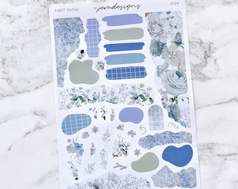 First Snow JOURNAL Sticker Kit, Winter One Page Journaling Planner Stickers for Decorating Scrapbooks Planners and Journals | J024