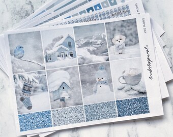 Snow Day - 7 Page Full Weekly Sticker Kit, Winter Planner Stickers, No White Space, for Standard Vertical Planners | NEW FORMAT