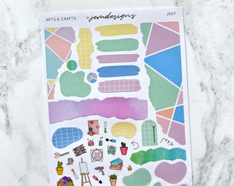 Arts & Crafts - JOURNAL Sticker Kit, Crafty One Page Journaling Planner Stickers for Decorating Scrapbooks and Bullet Journals | J007