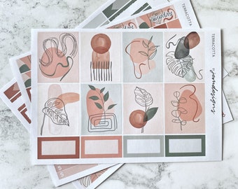 Terracotta - 3 Page Mini Weekly Sticker Kit, Autumn Fall Planner Stickers, White Space Planning, for Standard Vertical Planners | NEW FORMAT