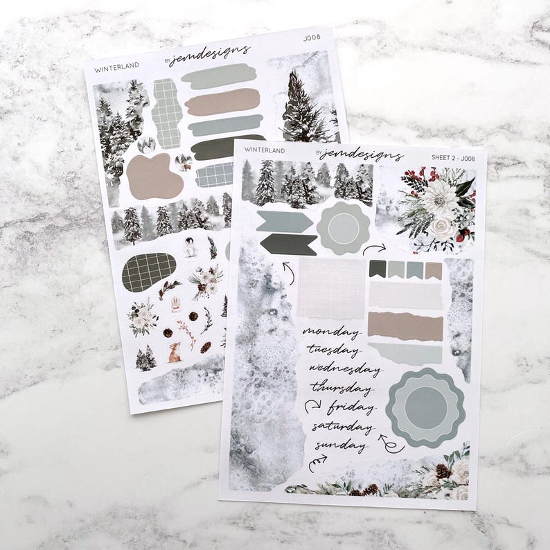 Winterland JOURNAL Sticker Kit, Snowy Winter Decorative Journaling Planner Stickers for Scrapbooks, Notebooks & Journals | J008 afbeelding 5