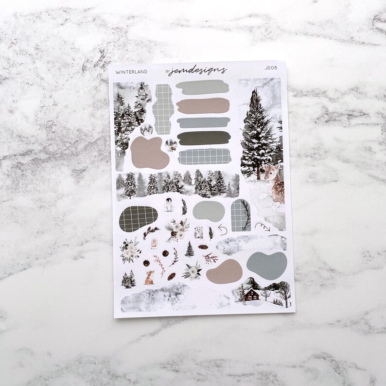 Winterland JOURNAL Sticker Kit, Snowy Winter Decorative Journaling Planner Stickers for Scrapbooks, Notebooks & Journals | J008 Sheet 1