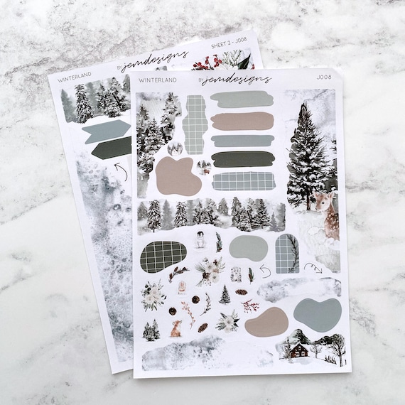Winterland JOURNAL Sticker Kit, Snowy Winter Decorative Journaling Planner Stickers for Scrapbooks, Notebooks & Journals | J008