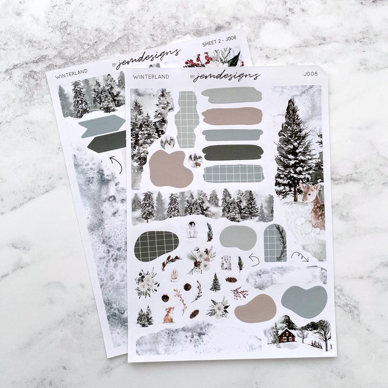Winterland JOURNAL Sticker Kit, Snowy Winter Decorative Journaling Planner Stickers for Scrapbooks, Notebooks & Journals | J008 afbeelding 1