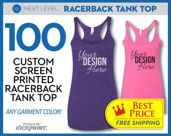 100 Custom Screen Printed Next Level Tank Tops Logo Top Quality Bulk Low Price 1 Color Print