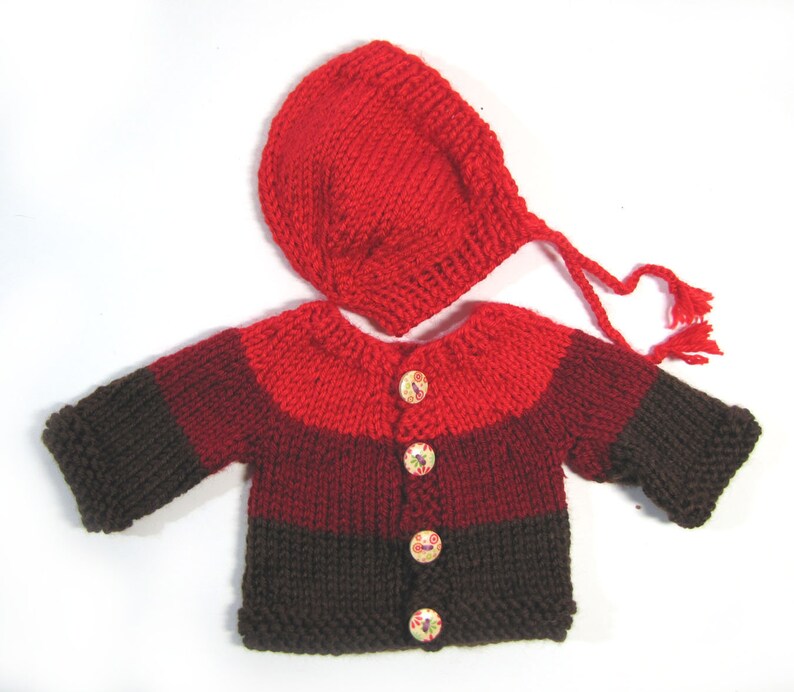 KSS Hand Knit Burnt Oange Ombre SweaterCardigan with a Hat Newborn SW-785
