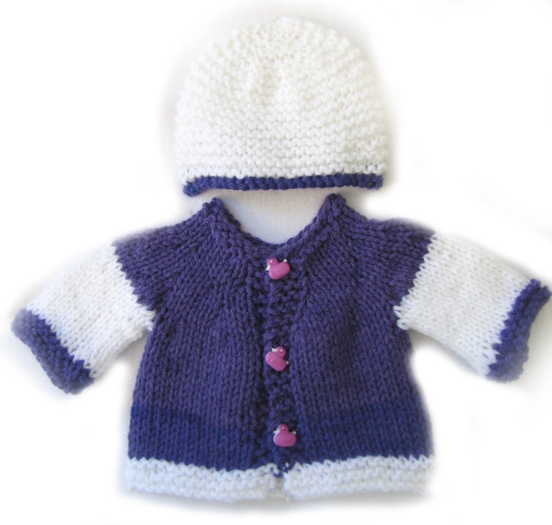 KSS New Handmade Gender Neutral PurpleWhite SweaterCardigan with a Hat Newborn SW-607