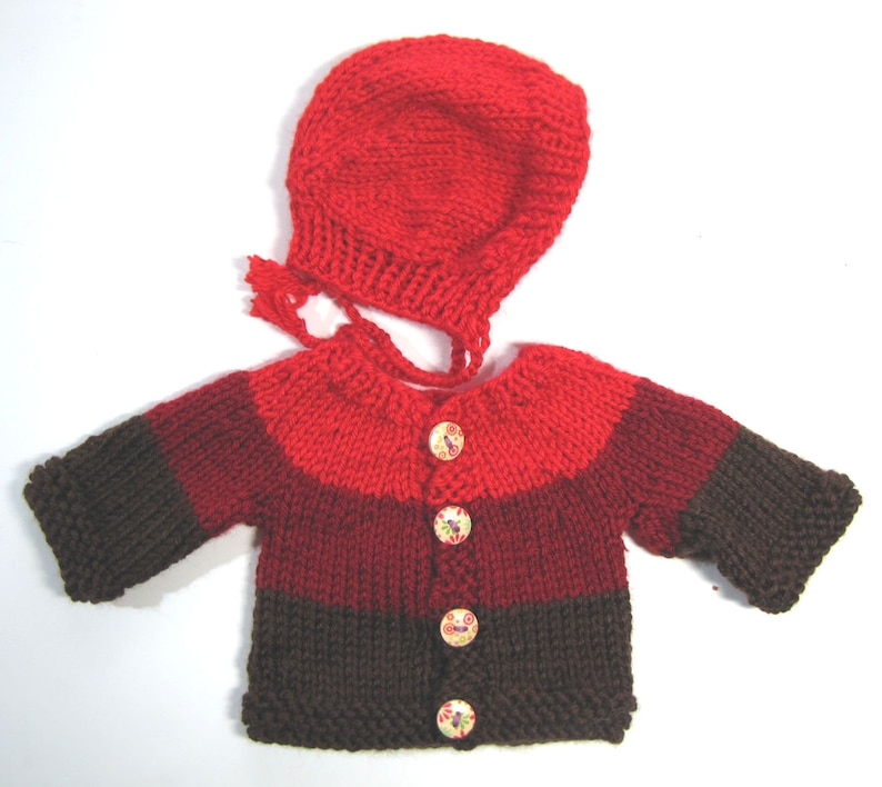 KSS Hand Knit Burnt Oange Ombre SweaterCardigan with a Hat Newborn SW-785