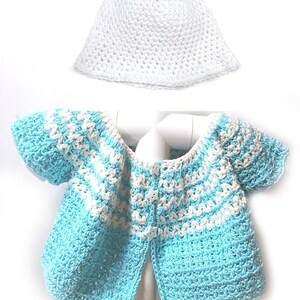 KSS Sweaters Handmade Turquoise Short Sleeve Cotton Baby Sweater/Vest & Hat 9M SW-1009-HA-858