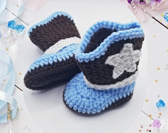 Baby Cowboy Booties/crochet baby boots/baby slippers/baby shower