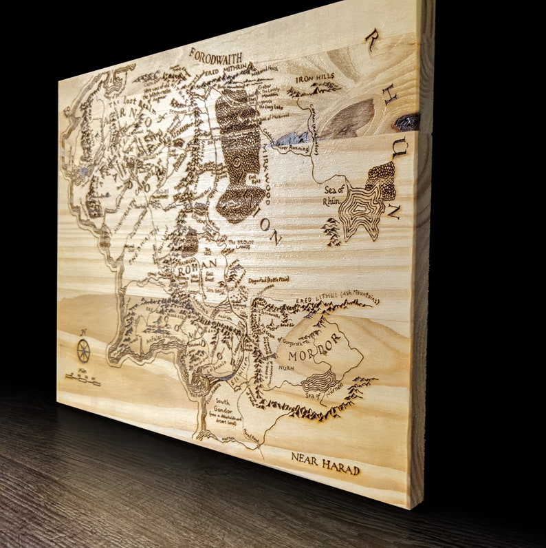Map of Middle Earth Wood Burned Laser Engraved Lord of the Etsy