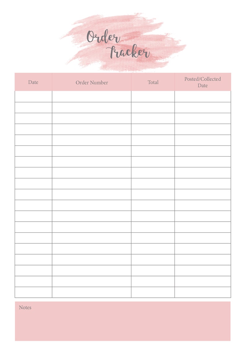 Order Form/Order Tracker Watercolour Printable form PDF FILE Etsy