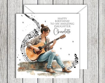 Female Guitar Personalised Birthday Card Any Relation