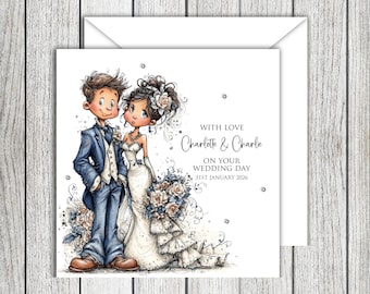 Bride & Groom Blue Wedding Card