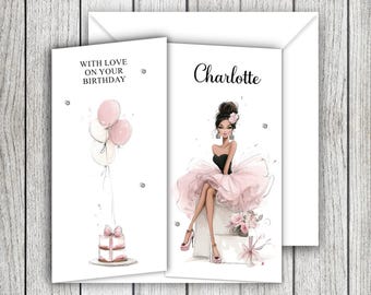 Gate Fold Personalised Elegant Pink Design Birthday Card