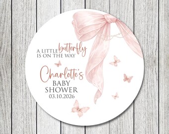 Butterflies And Bows Personalised Thank You Baby Shower Stickers