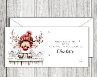 Personalised Rudolf Daughter/Sister/Granddaughter/Niece etc Christmas Money Wallet