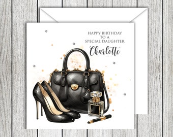 Black Handbag And Stiletto Shoes Birthday Card