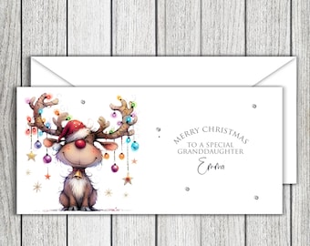 Personalised Rudolf Daughter/Sister/Granddaughter/Niece etc Christmas Money Wallet