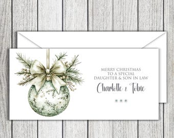 Monedero navideño personalizado con forma de adorno verde - Cualquier parentesco