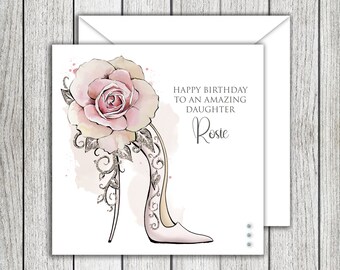 Floral Shoe Female Birthday Card - Any Age - Granddaughter, Daughter, Goddaughter, Sister, Niece