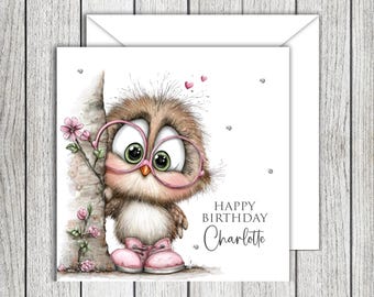Quirky Peeping Bird Female Birthday Card
