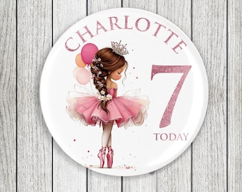 Personalised Ballerina Birthday Badge 58mm