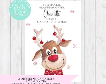 Cute Rudolf Christmas Card Template | Canva Editable (Digital Download)