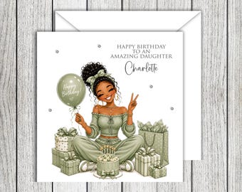 Female Shades Of Sage Personalised Birthday Card