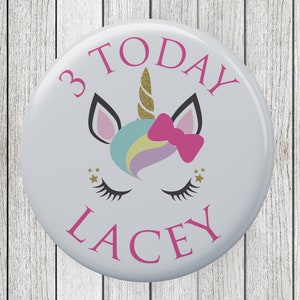 Personalised Unicorn Birthday Badge 58mm