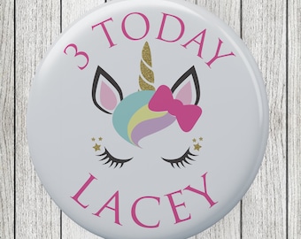 Personalised Unicorn Birthday Badge 58mm