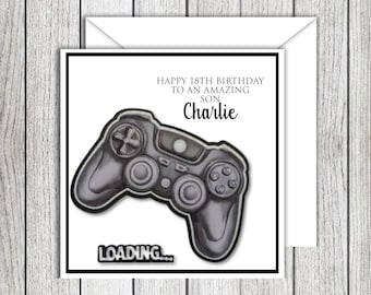 Tarjeta de cumpleaños personalizada para gamers – Cuadrada de 15 cm – Diseño mate y en capas
