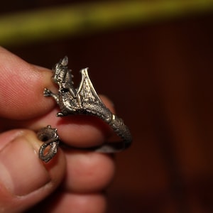 Silver Dragon Ring Size 9 to 11 Adjustable (Sterling)