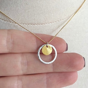 Dainty mixed metal necklace, Silver Gold Circle Necklace, Everyday Two Tone Jewelry, Dainty Layering Necklace, Silver and Gold Necklace
