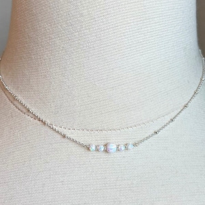 Opal Bead Necklace, White Opal Necklace, Tiny Opal Choker, Dainty Opal Necklace, Opal Jewelry, Opal Sterling Silver, Minimal Opal Necklace