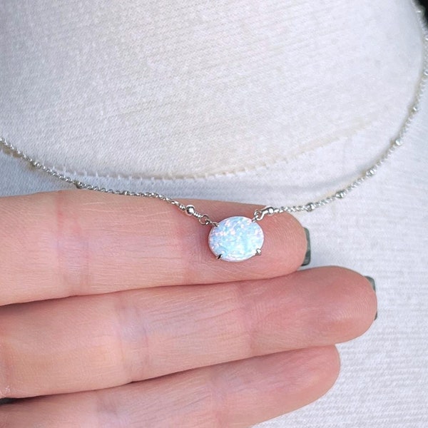White Opal Sterling Silver Satellite Chain Necklace