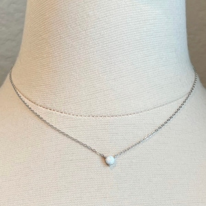 Sterling Silver White Opal Necklace, Opal Bead Necklace, Minimal Opal Necklace, Dainty Opal Necklace, Minimalist Necklace Opal Silver