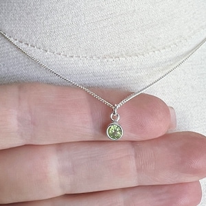 Dainty Peridot Necklace, August Birthstone Charm, Birthday Gift, Minimalist Sterling Silver Curb Chain, Real Peridot Gemstone Pendant