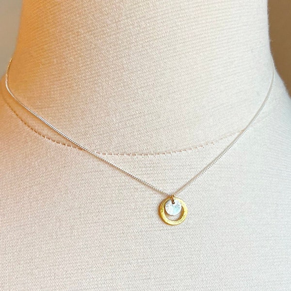 Dainty mixed metal necklace, Silver Gold Circle Necklace, Everyday Two Tone Jewelry, Two Tone Necklace, Minimal Silver Gold Necklace