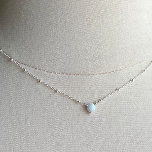 White Opal Sterling Silver Necklace, Silver Satellite Chain, White Opal Necklace Jewelry, Dainty Opal Necklace, October Birthstone, Gift