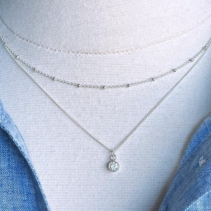 Two Strand Necklace Set, Dainty Layering 925 Sterling Silver Necklace Set, Minimal Silver Chain Layers, Dainty Birthstone Layering Set
