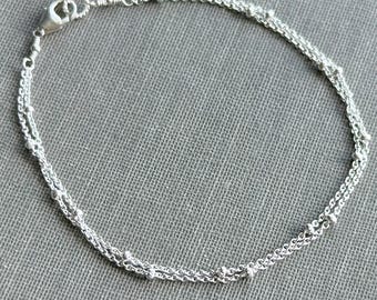 Dainty Mixed Metal Bracelet: Sterling Silver Satellite Chain Bracelet
