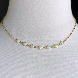 Opal Necklace, White Opal Jewelry, Opal Necklace Gold, Synthetic Opal Necklace, Minimal Necklace Gold, Dainty Opal Necklace image 2