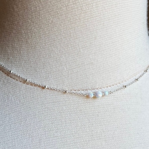 Opal Bead Necklace, White Opal Necklace, Tiny Opal Choker, Dainty Opal Necklace, Opal Jewelry, Opal Sterling Silver, Minimal Opal Necklace