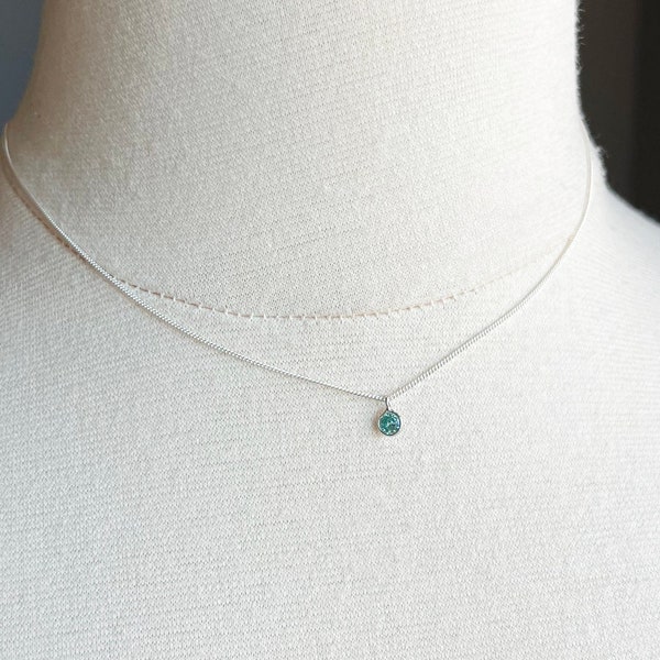 Tiny Aquamarine Necklace, Dainty Aquamarine Necklace Silver, Aquamarine Blue Charm, March Birthstone Necklace, Dainty Aquamarine CZ Necklace