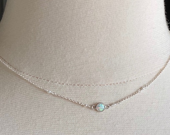 Sterling Silver Opal Choker, White Lab Opal, Dainty Necklace