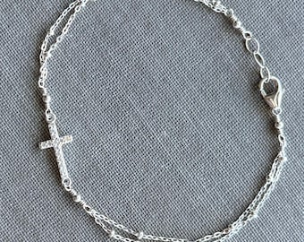 925 Sterling Silver Cz Sideways Cross 7