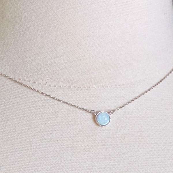 Sterling Silver Opal Necklace, white opal necklace sterling silver, October Birthstone necklace, White opal pendant necklace